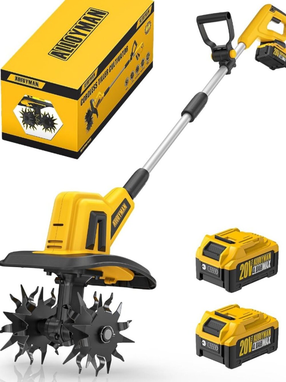 Powerful 20V Cordless Electric Tiller & Cultivator with Batteries, 9" Width